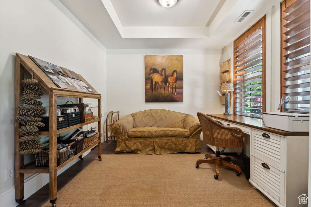Office space with a raised ceiling
