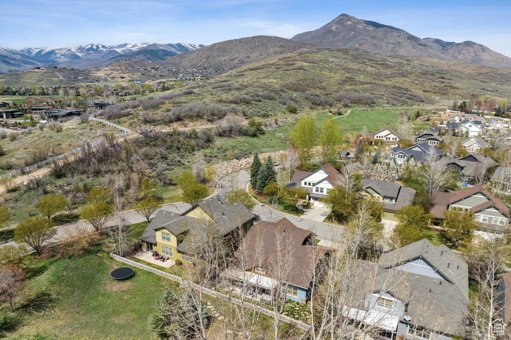 Birds eye view of property featuring a mountain view and a residential view