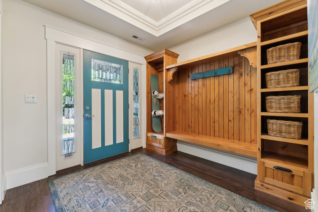 Mudroom with wood finished floors