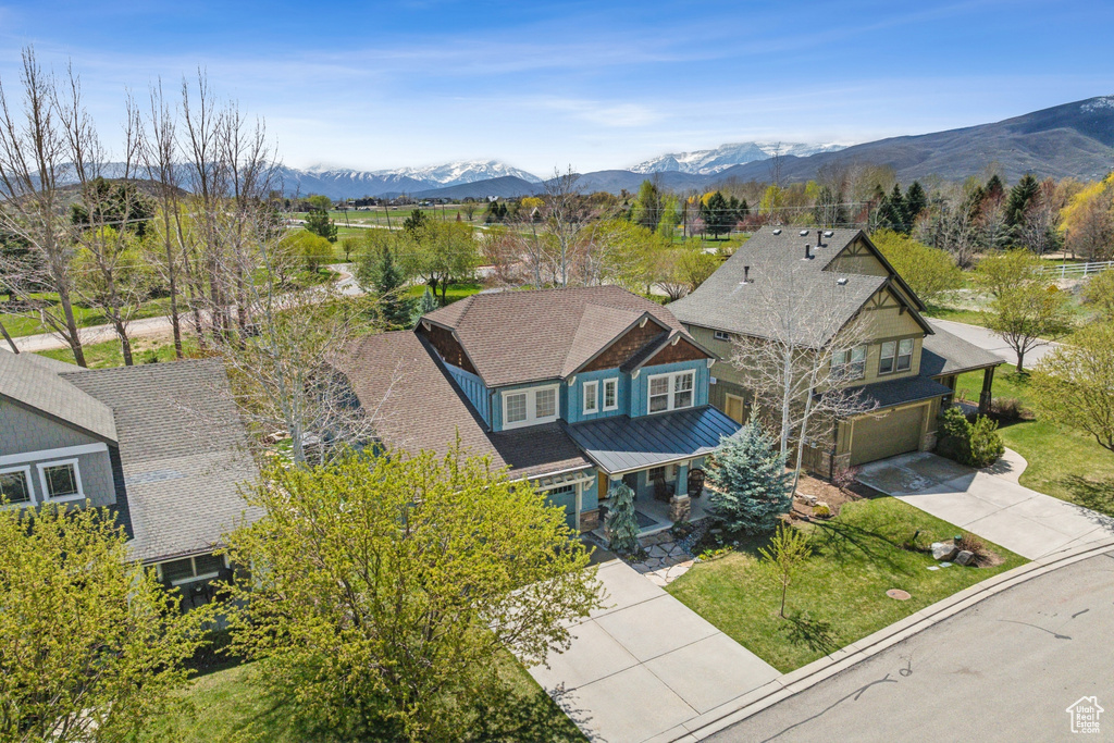 Aerial view featuring a mountain view