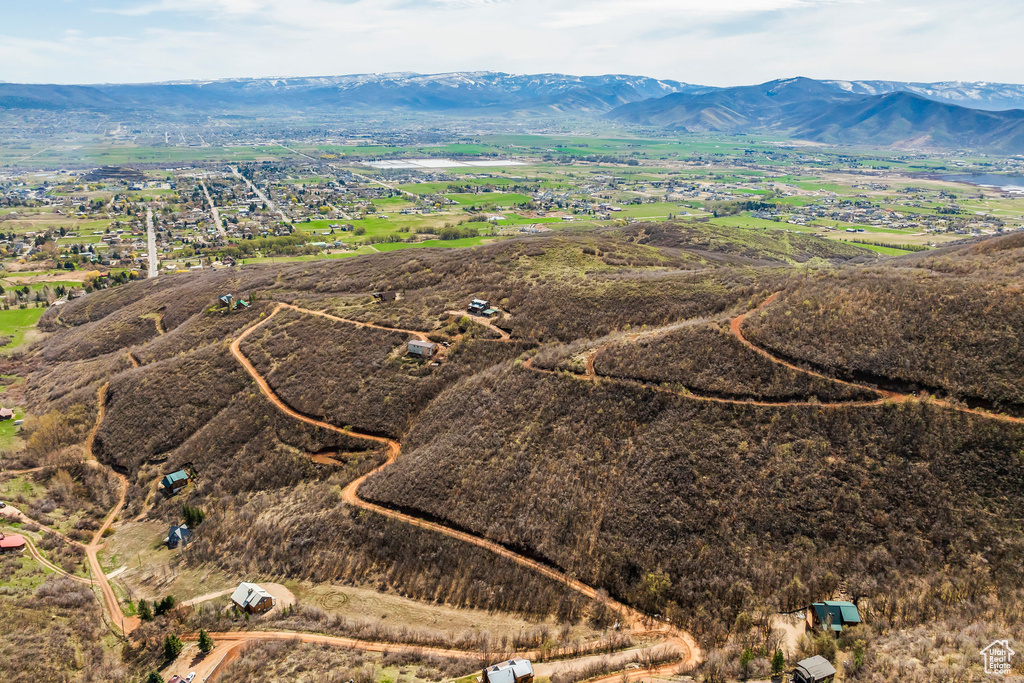 Aerial view featuring a mountain view