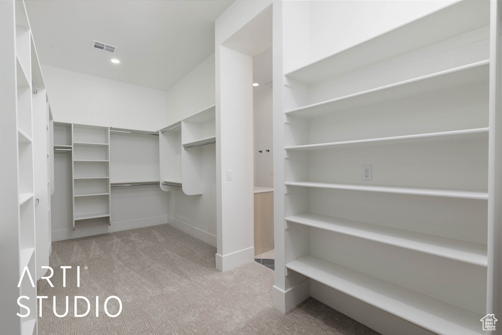 Walk in closet featuring carpet flooring