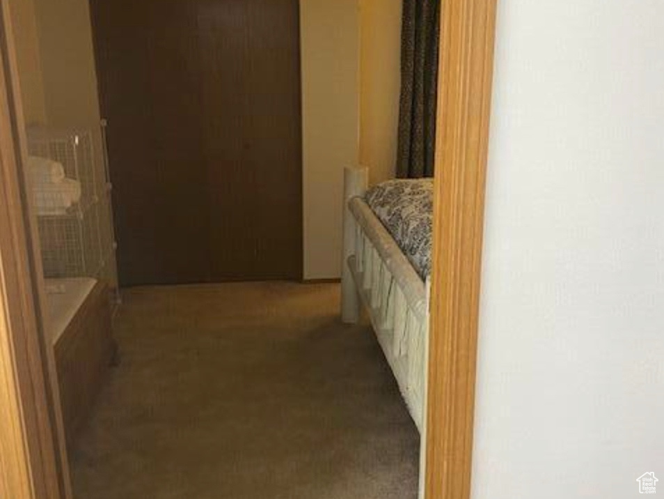 Bedroom with light colored carpet