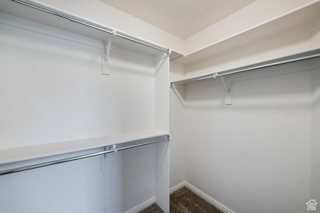 Walk in closet with dark carpet