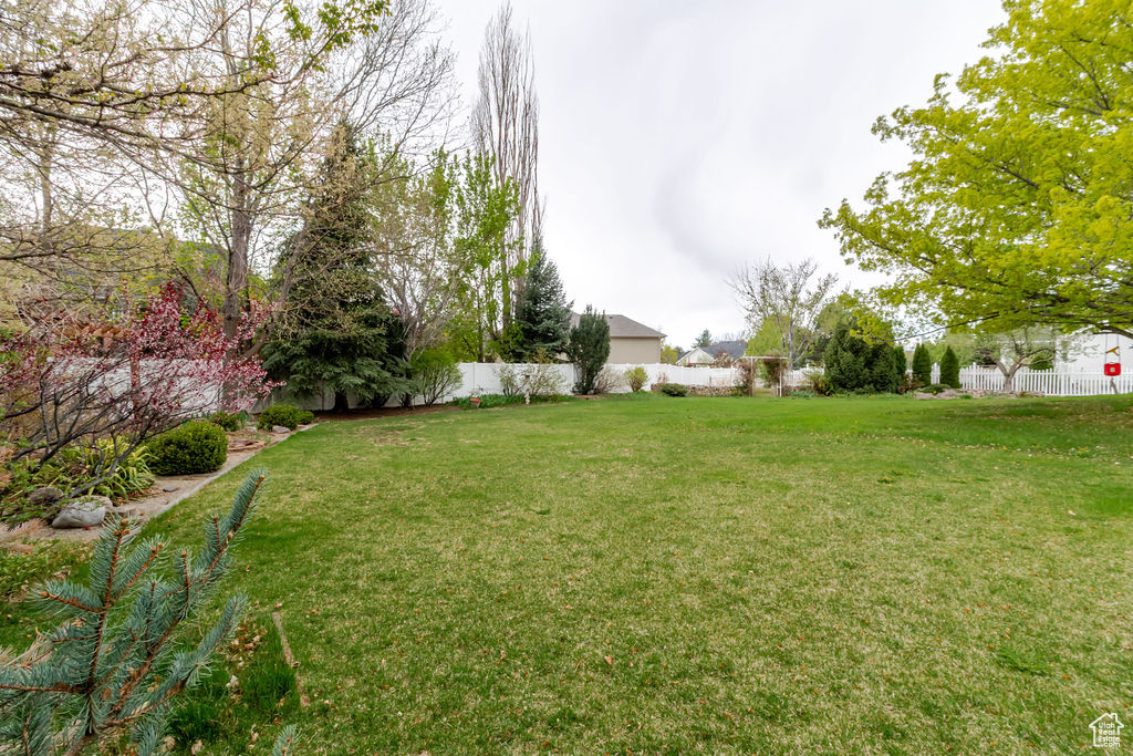 View of yard featuring fence