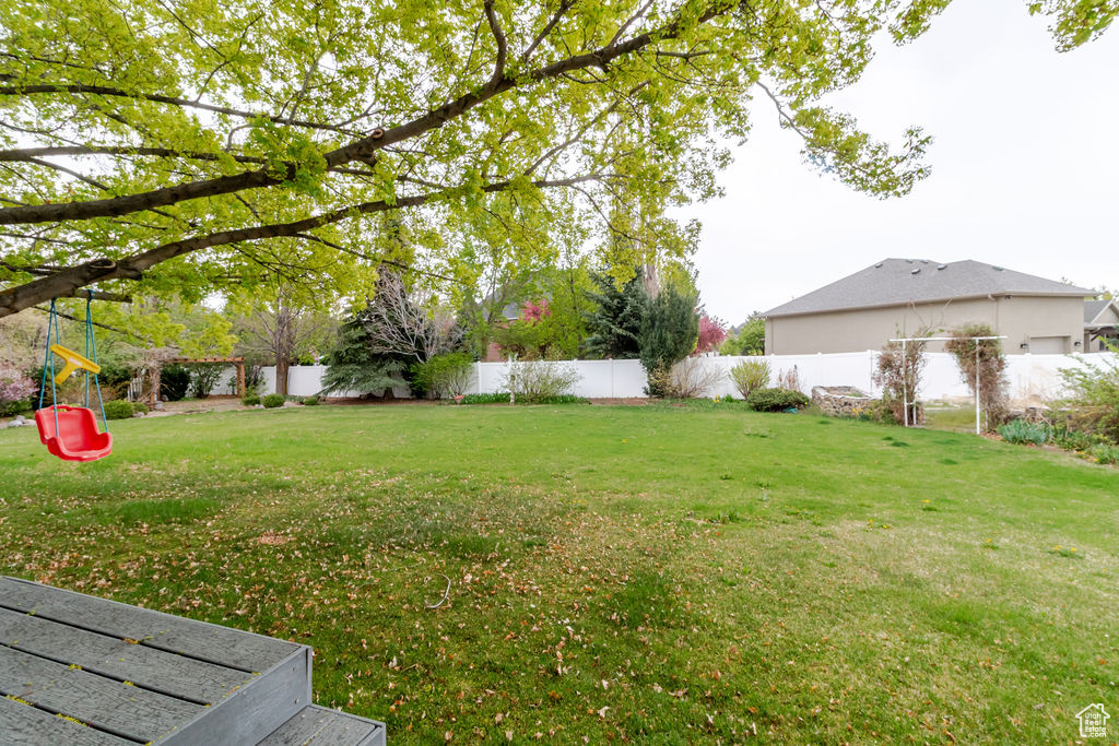 View of yard featuring a fenced backyard