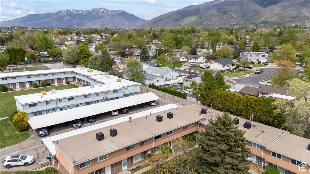 Aerial view featuring a mountain view