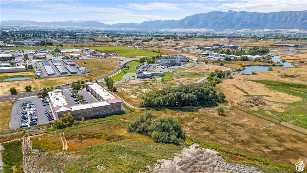Bird's eye view with a water and mountain view