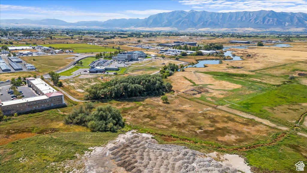 Bird's eye view featuring a water and mountain view