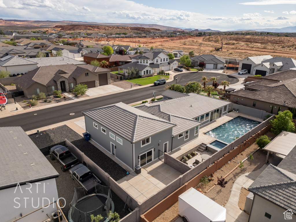 Aerial view with a residential view and a mountain view