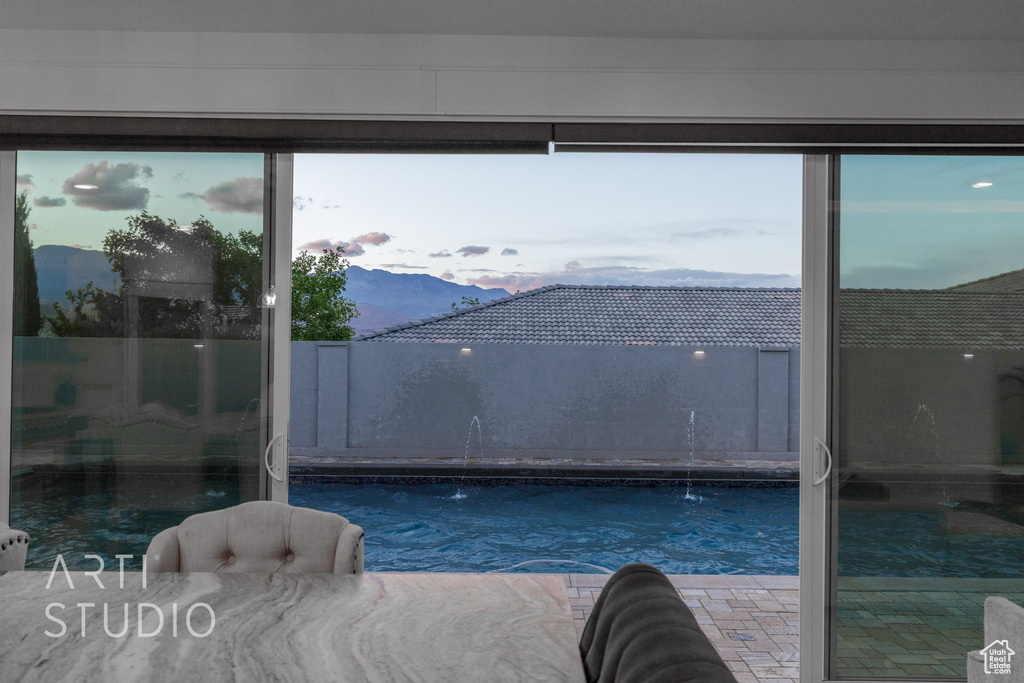 Interior space featuring a mountain view
