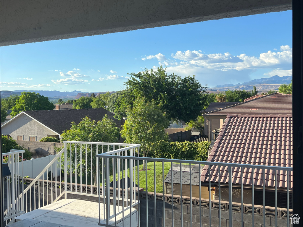 Balcony with a mountain view