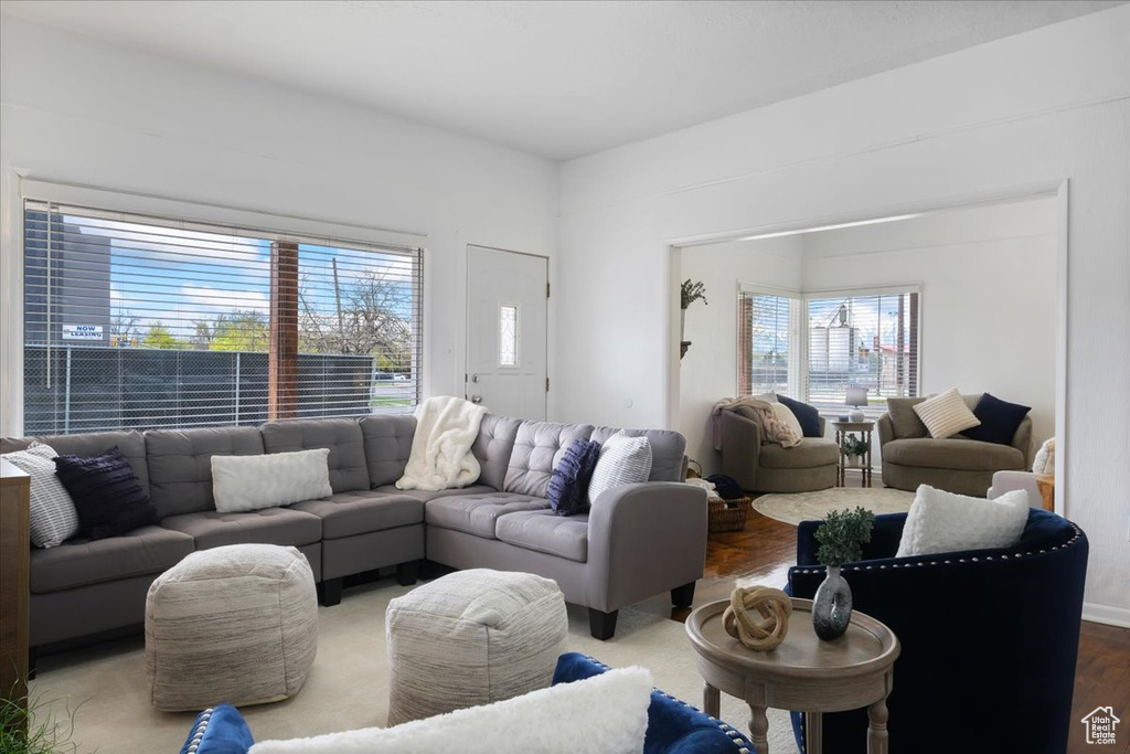 Living area with wood finished floors