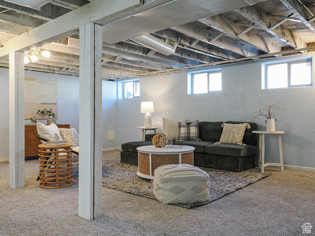Below grade area featuring carpet