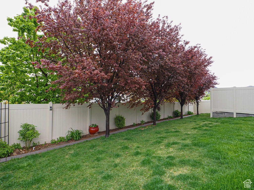 View of yard with a fenced backyard
