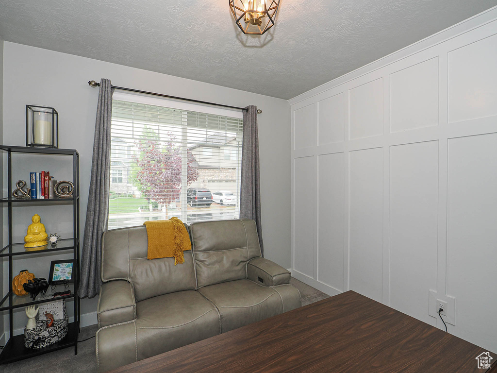 Living area with a textured ceiling