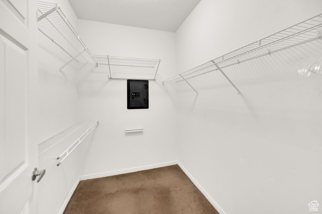 Walk in closet with dark carpet