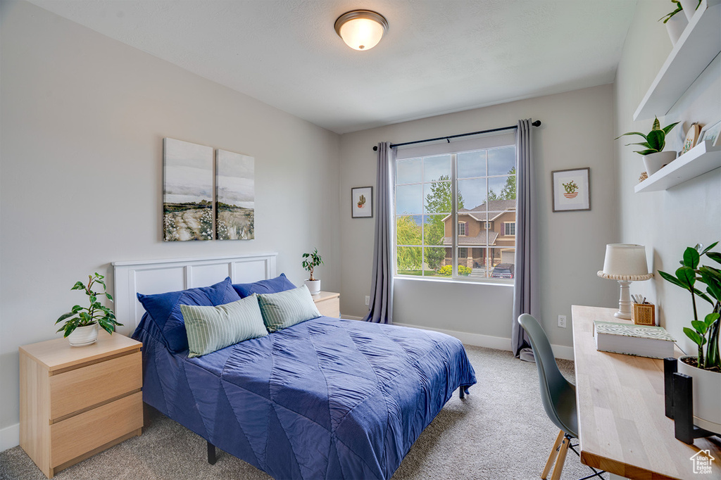 Bedroom with carpet floors and baseboards