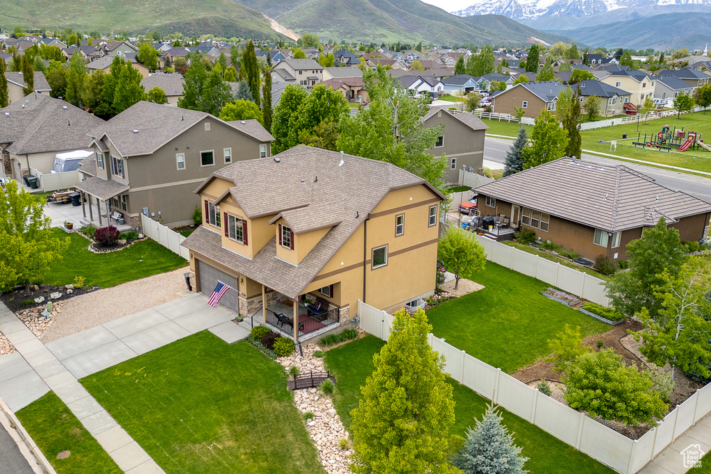 Aerial view with a mountain view and a residential view