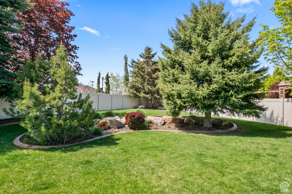 View of yard featuring a fenced backyard