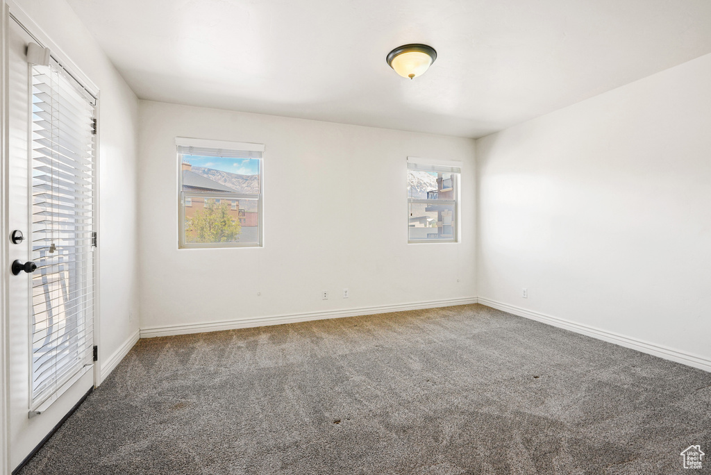 Unfurnished bedroom with baseboards, carpet, access to outside, and multiple windows