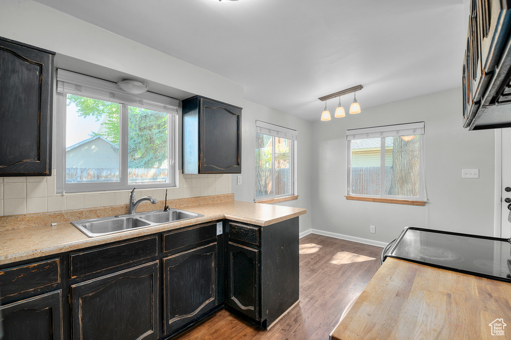 Kitchen with light countertops, plenty of natural light, and a sink