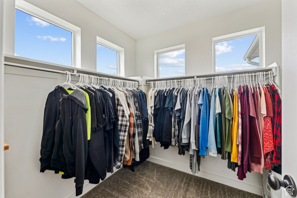 Walk in closet featuring carpet flooring