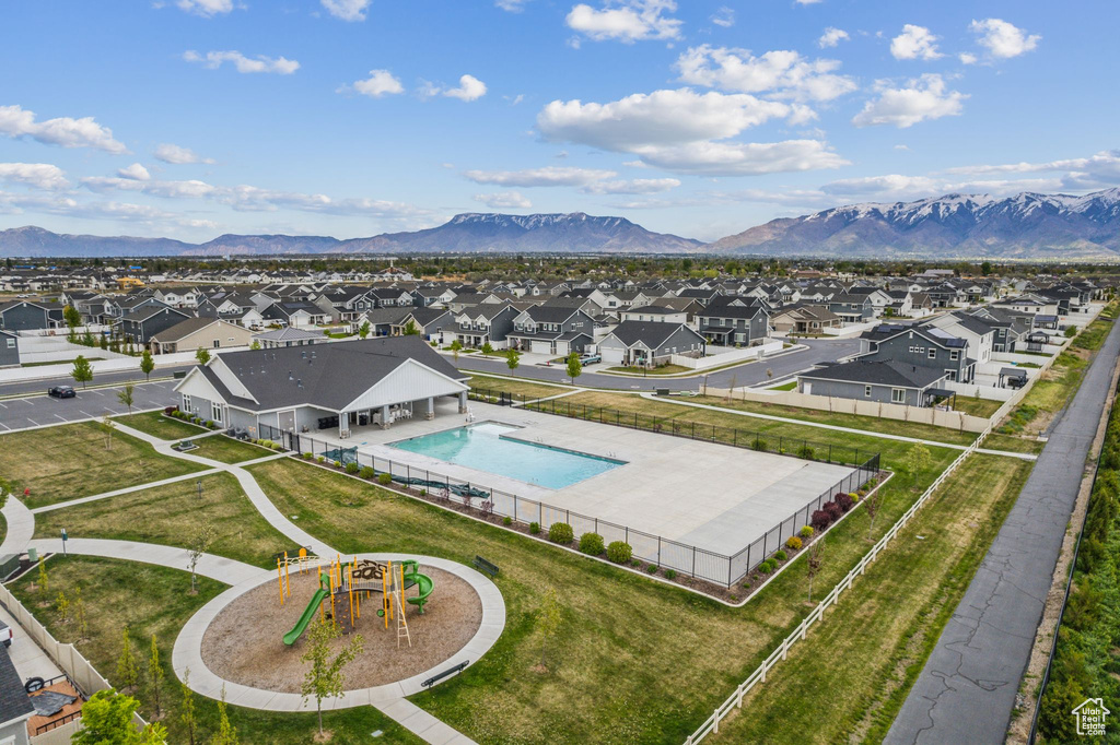 Aerial view with a mountain view and a residential view
