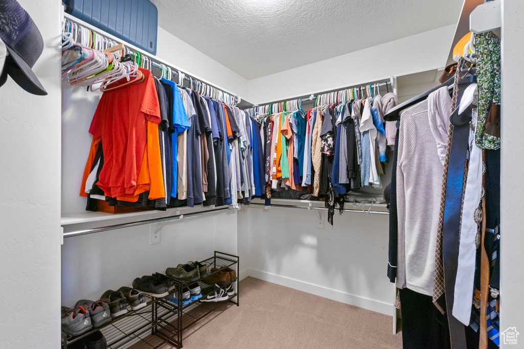 Walk in closet featuring carpet flooring