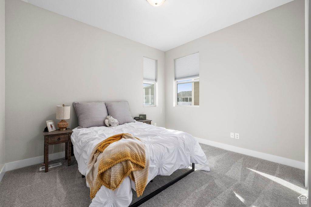 Bedroom with baseboards and carpet flooring