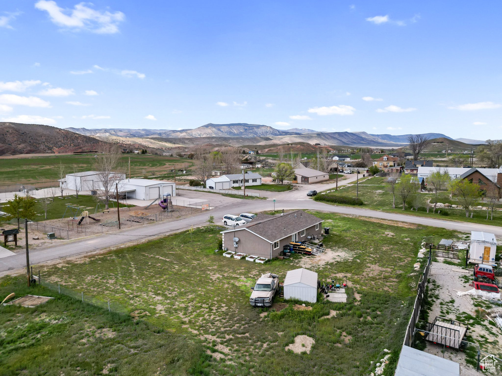 Aerial view featuring a mountain view