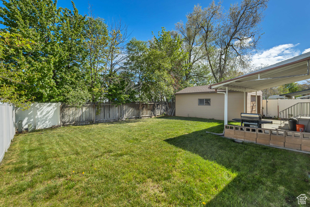 View of yard featuring a fenced backyard