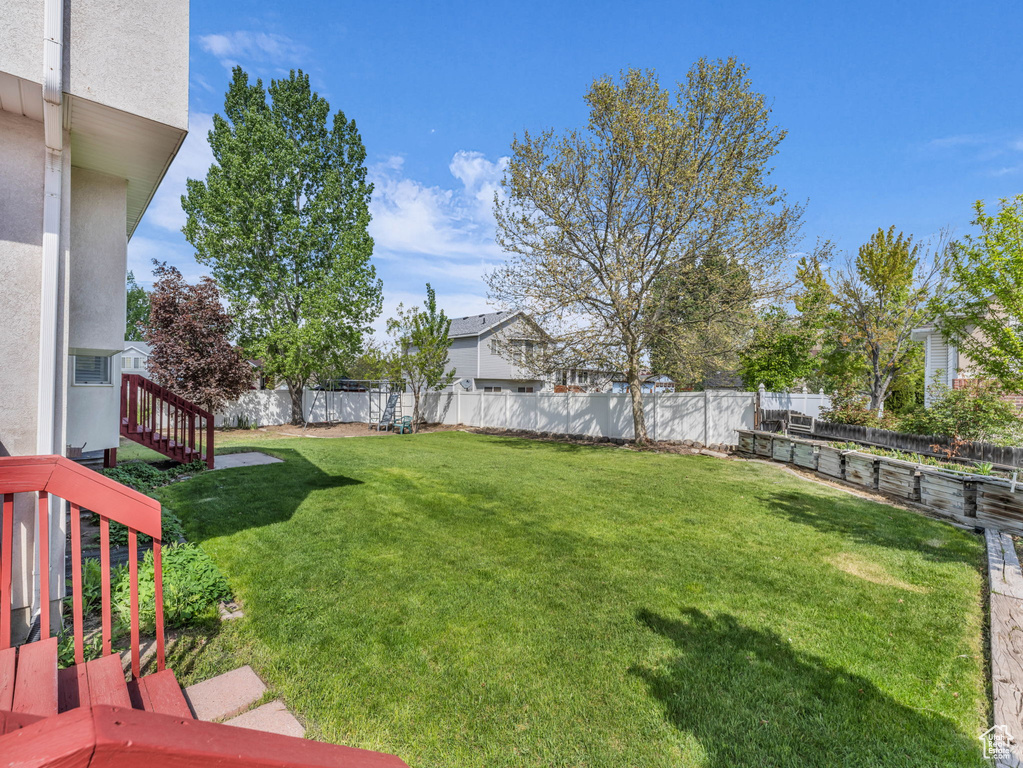 View of yard featuring a fenced backyard