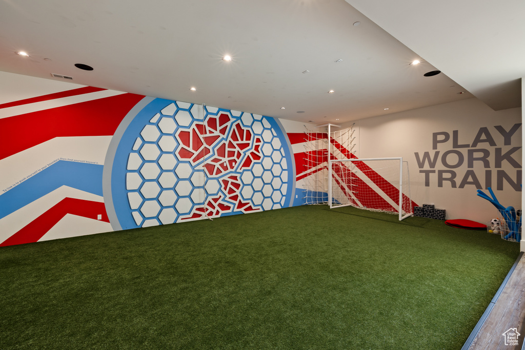 Playroom featuring recessed lighting and carpet flooring