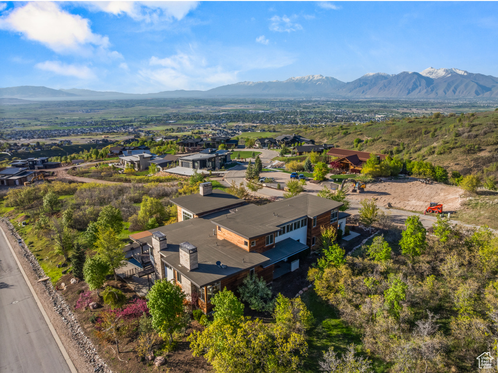 Bird's eye view of a mountainous background