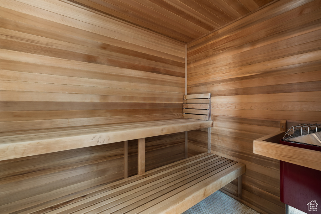 Sauna with wooden walls