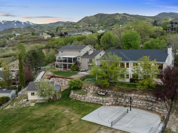 Aerial view with a mountain view and a residential view