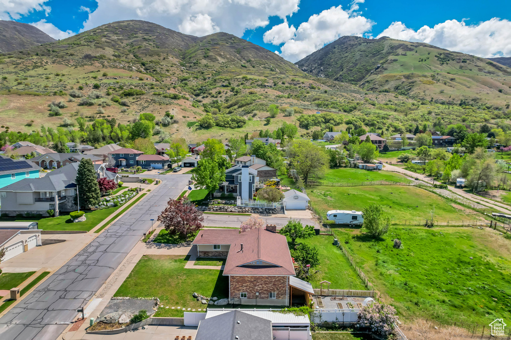 Aerial view featuring a residential view and a mountain view