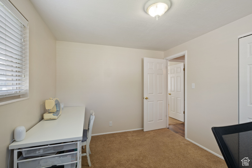 Carpeted office featuring baseboards