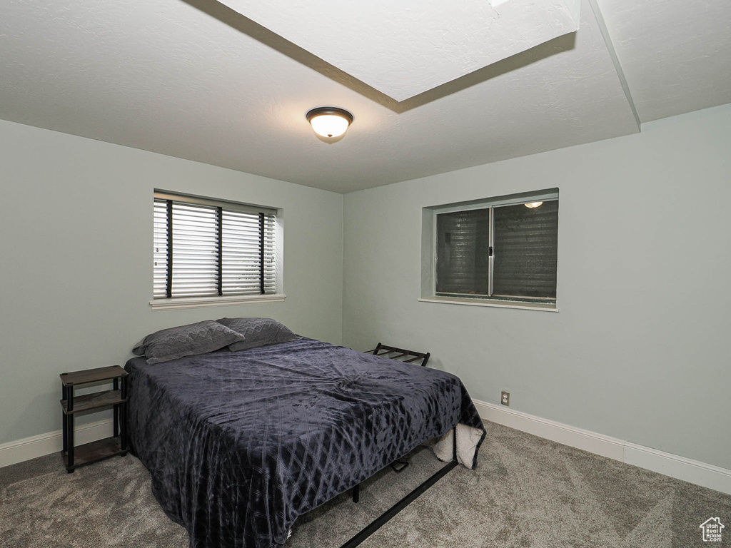 Carpeted bedroom with baseboards