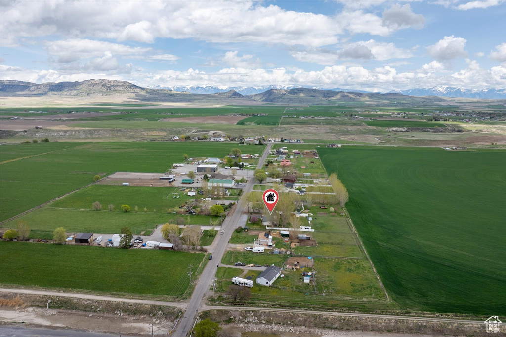 Aerial view with a mountain view and a rural view