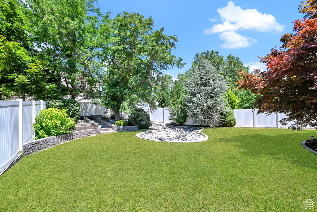 View of yard with a fenced backyard
