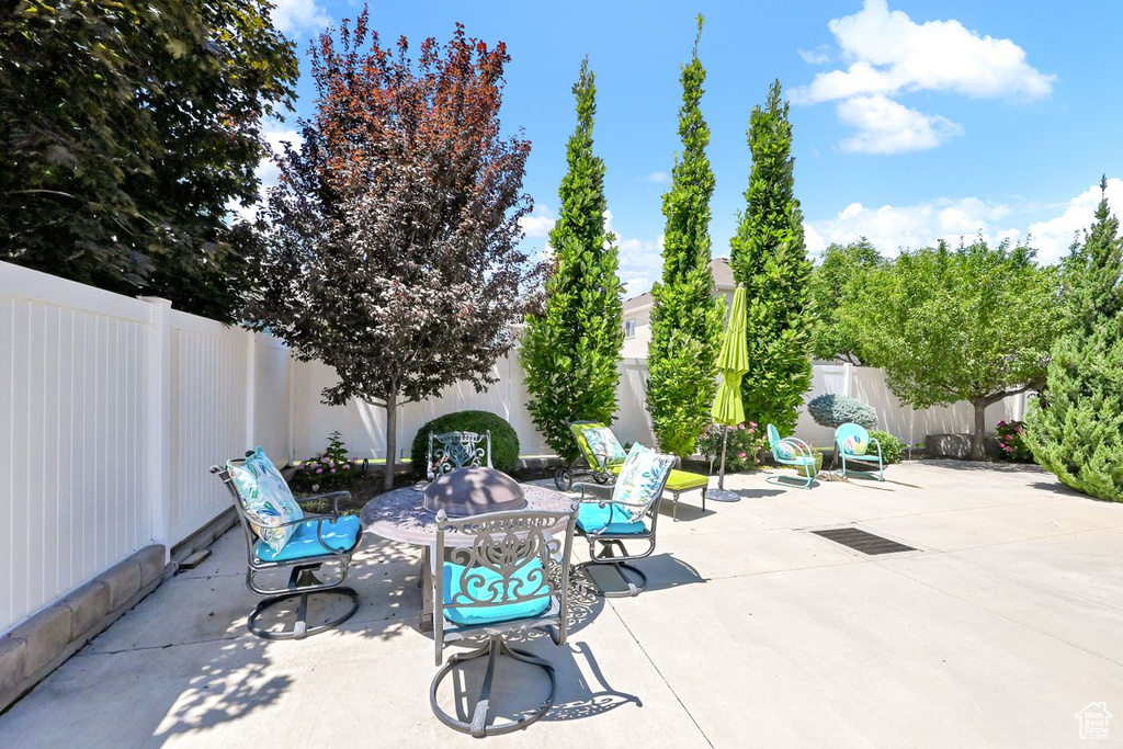 View of patio featuring a fenced backyard