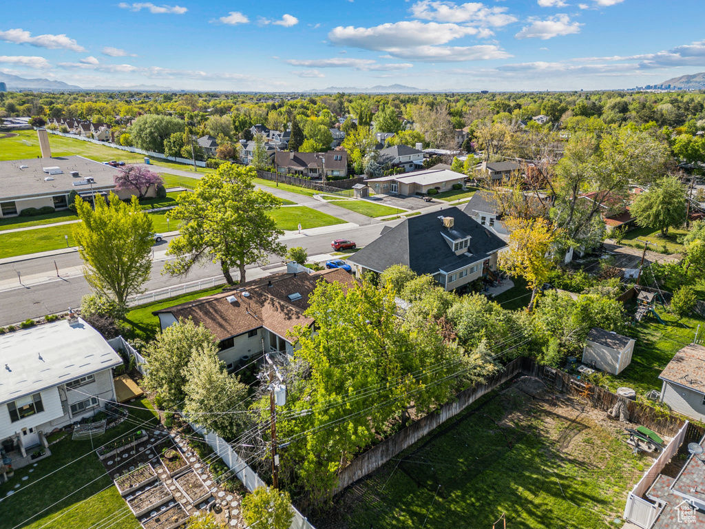 Birds eye view of property with a residential view