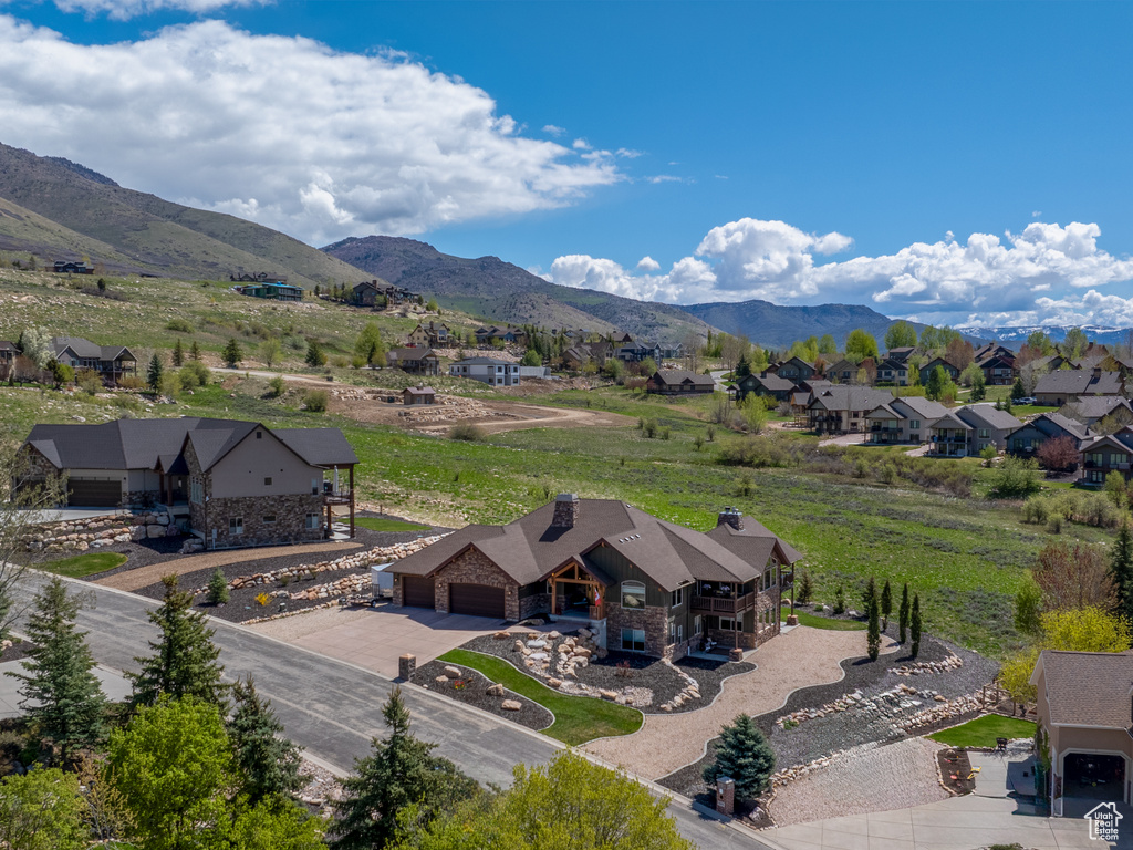 Aerial view with a residential view and a mountain view