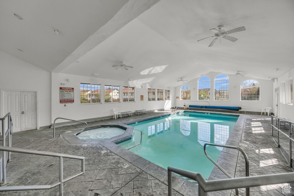 Community pool with ceiling fan