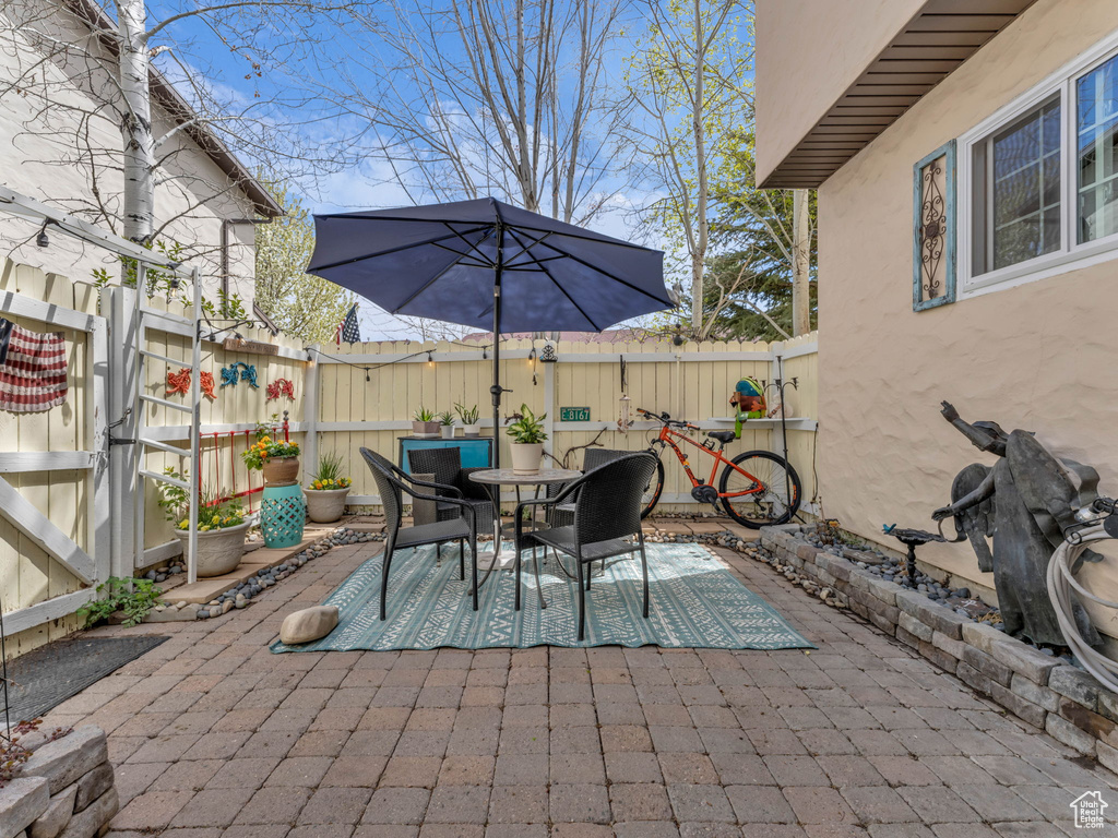 View of patio / terrace with outdoor dining area and a fenced backyard