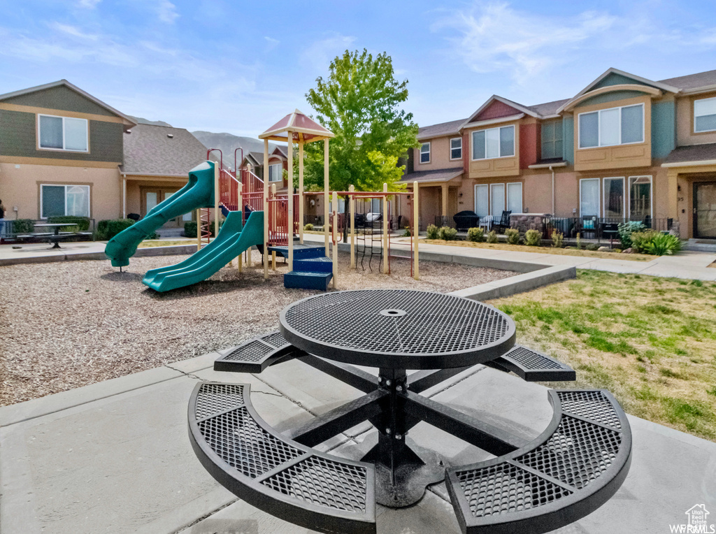 Community play area with a residential view