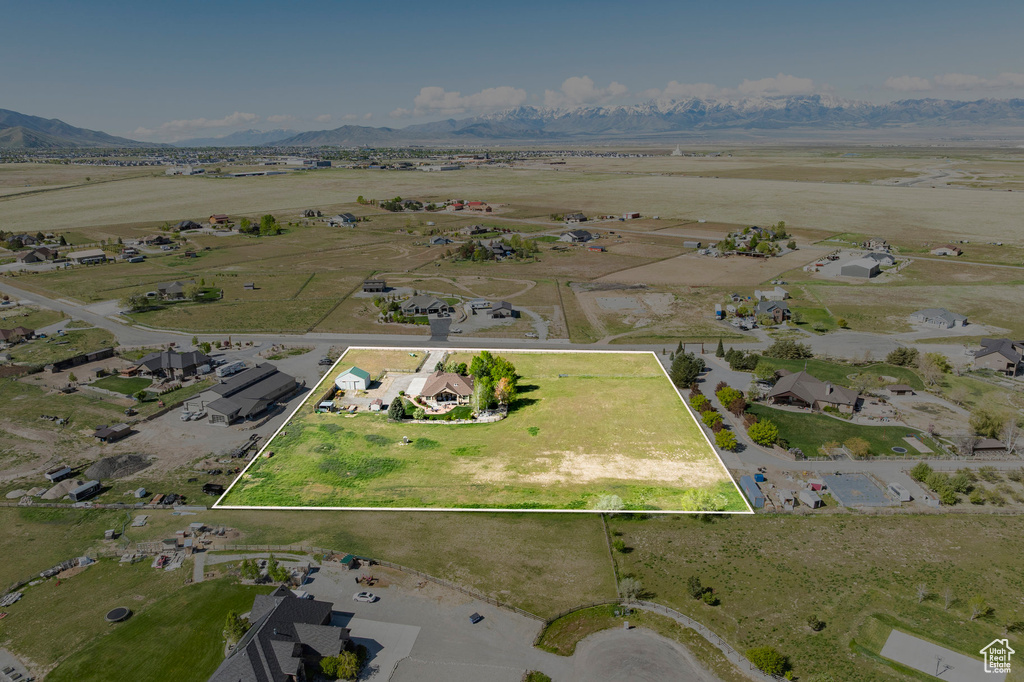 Aerial view featuring a mountain view and a rural view