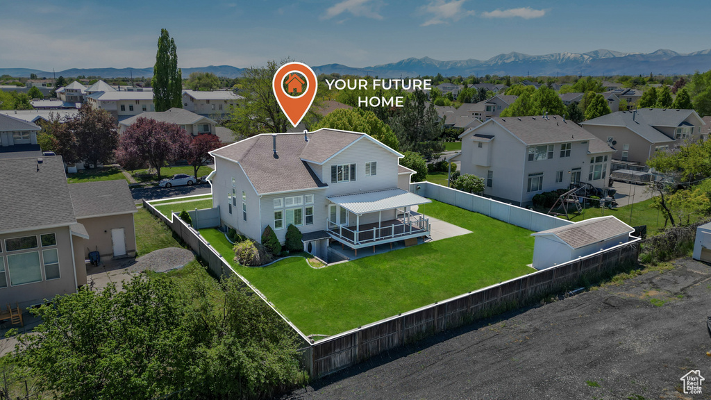 Bird's eye view featuring a mountain view and a residential view